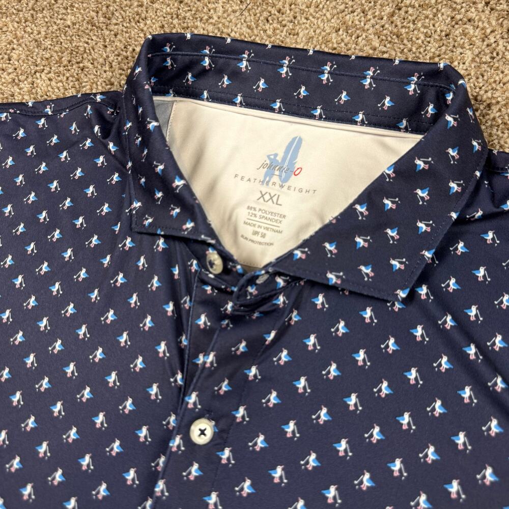 Johnnie-O Featherweight For The Birdies Navy Blue Polo XXL Golf Greens UPF